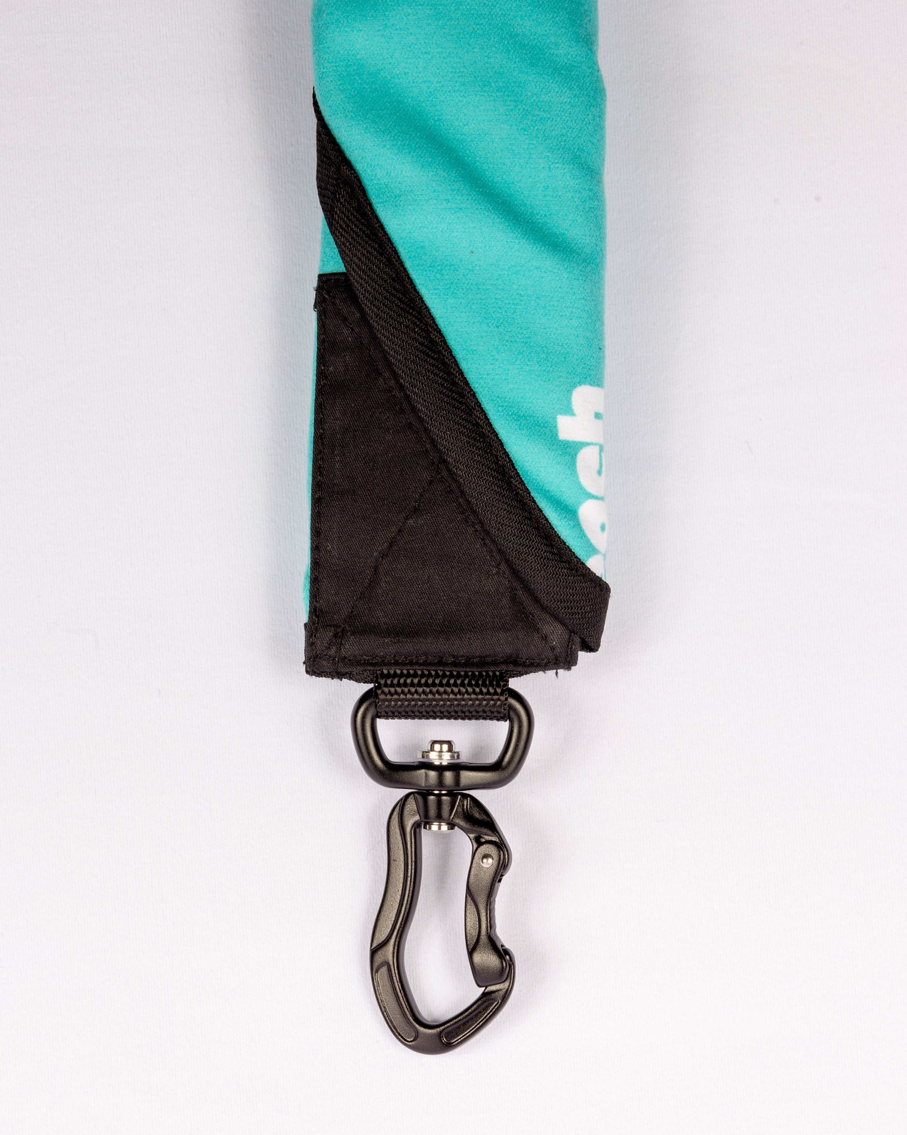 Close up of carabiner clip on Beach Leash 